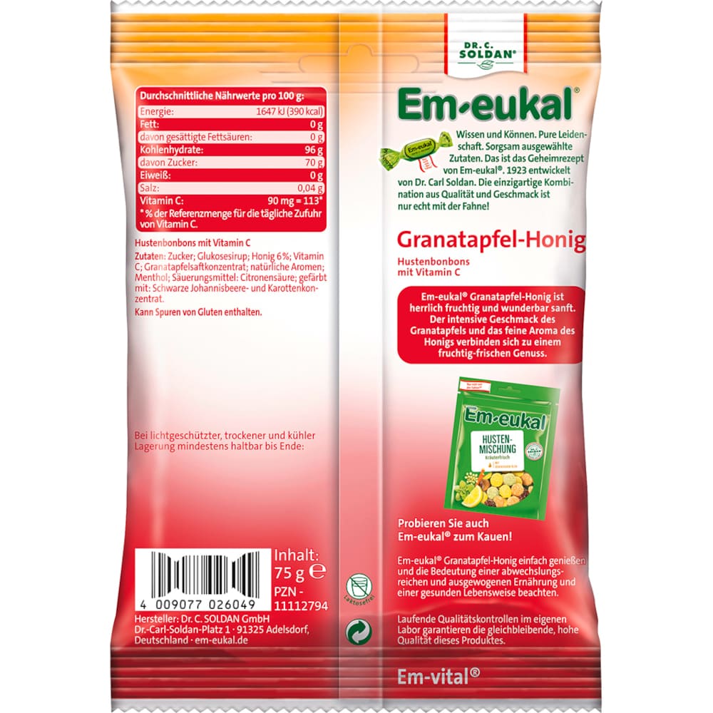 Em-eukal Granatapfel-Honig zuckerhaltig 75 g Bonbons