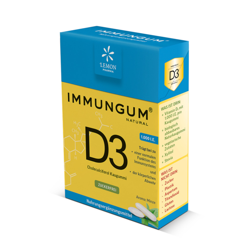 IMMUNGUM NATURAL D3 28 g Kaugummi