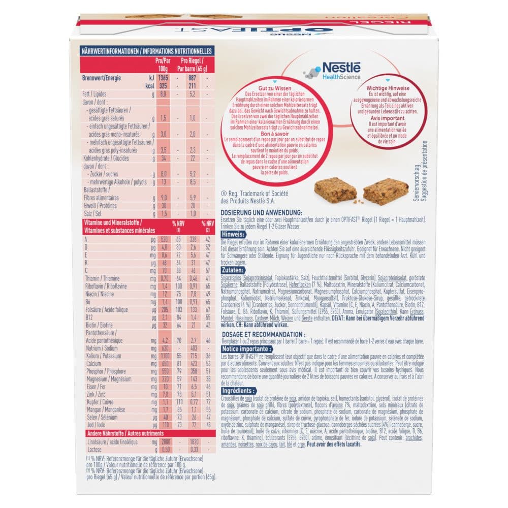 OPTIFAST RIEGEL Cerealien GESCHMACK 6X65 g