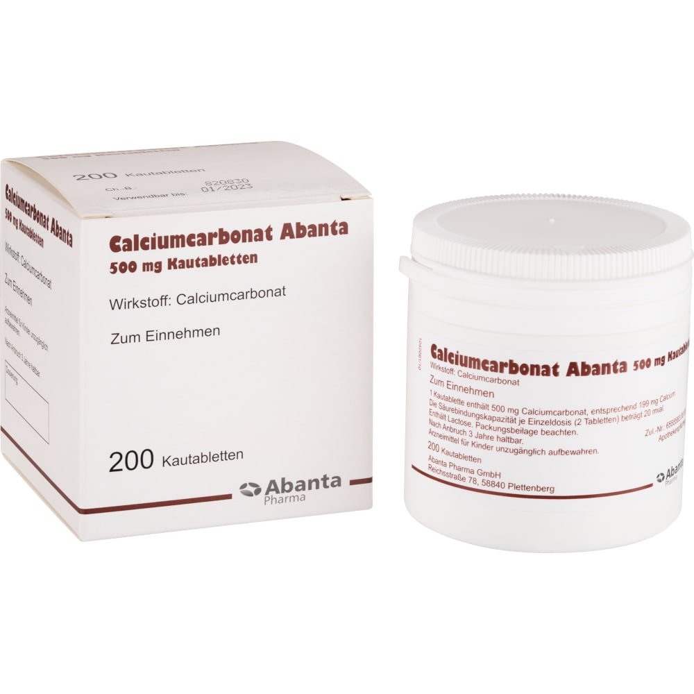 Calciumcarbonat Abanta 500 Mg Kautabletten  200 St Kautabletten