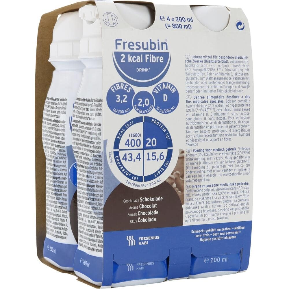 Fresubin 2 kcal Fibre Trinknahrung Schokolade 4X200 ml Lösung