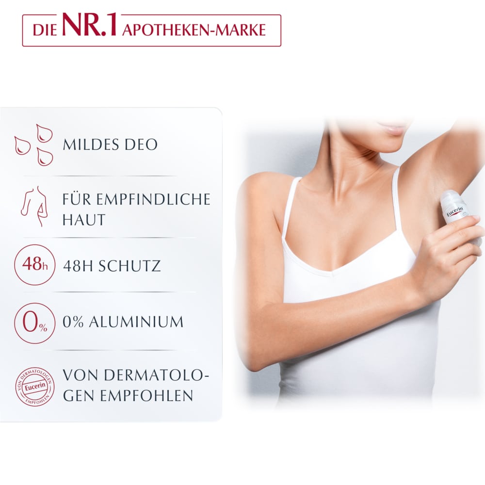 Eucerin Deodorant Roll on Empfindliche Haut 48h 0% Aluminium  50 ml Flüssigkeit
