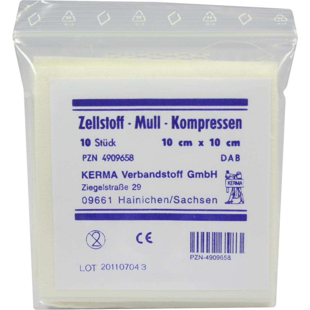 ZELLSTOFF MULLKOMPRESSEN 10x10 cm unsteril 10 St Kompressen