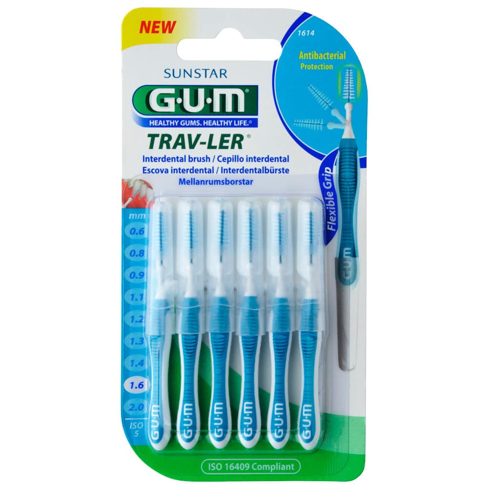 GUM TRAV-LER 1,6mm Tanne blau Interdental+6Kappen 6 St Zahnbürste