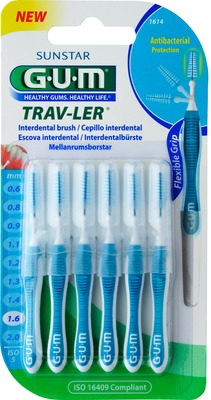 GUM TRAV-LER 1,6mm Tanne blau Interdental+6Kappen 6 St Zahnbürste
