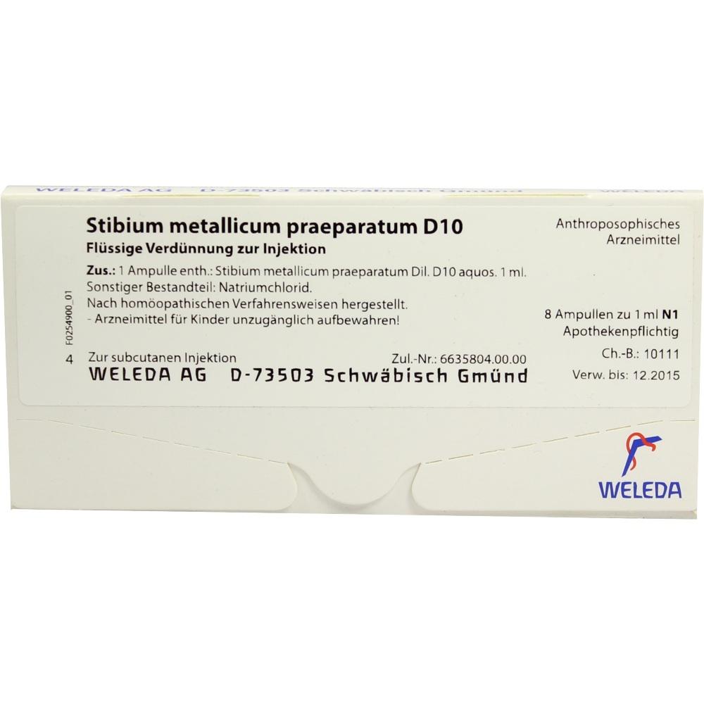 WELEDA STIBIUM METALLICUM PRAEPARATUM D 10 Ampullen 8X1 ml Ampullen