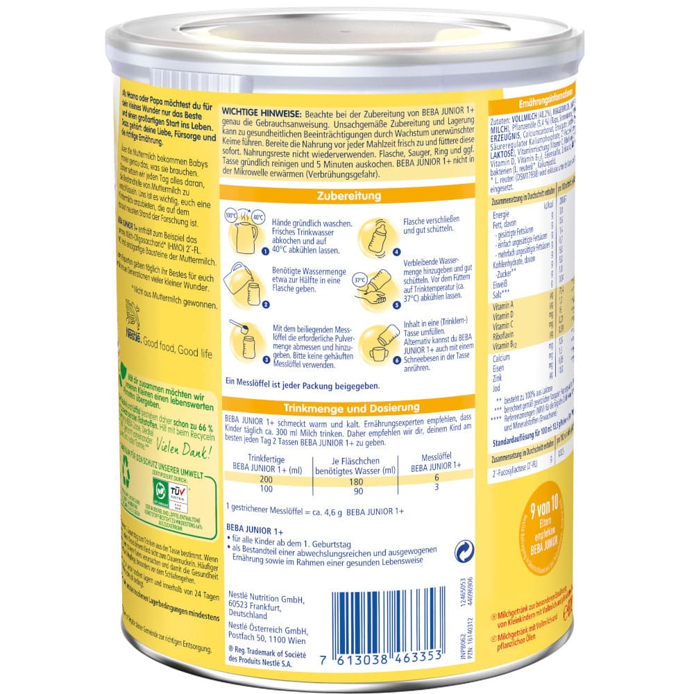 Nestle BEBA HMO 1+ JUNIOR KINDERMILCH 800 g Pulver