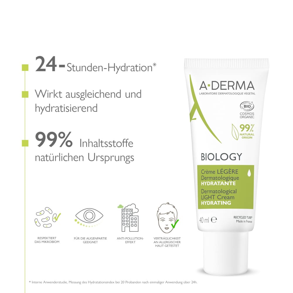 A-DERMA BIOLOGY  Feuchtigkeitscreme leicht  40 ml Creme