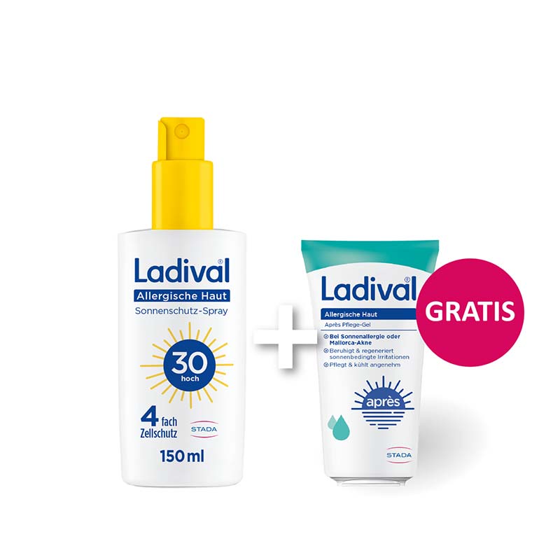 Ladival Allergische Haut Sonnenschutz-Spray LSF 30: Sonnencreme für den Körper bei Sonnenallergie und Mallorca-Akne, wasserfest, mit 4-fach Zellschutz, 150ml