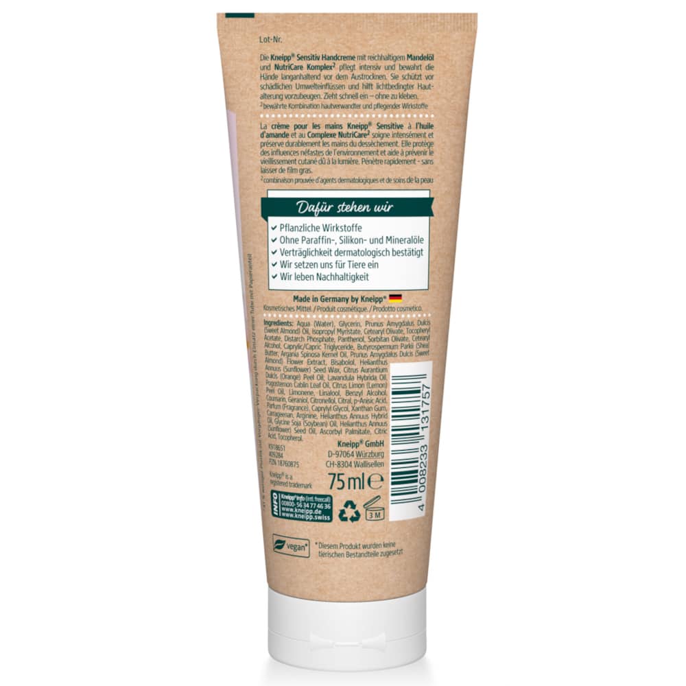 Kneipp Sensitiv HANDCREME Mandelöl 75 ml Creme