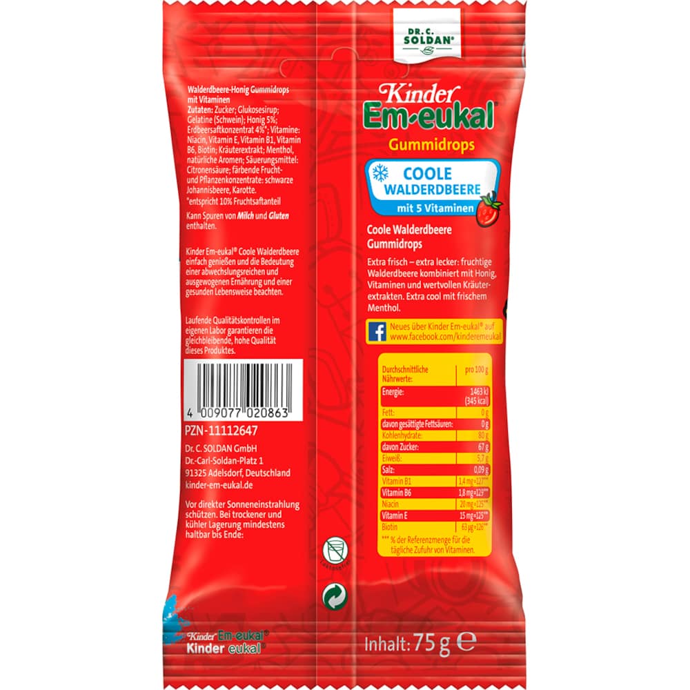 Em-eukal Kinder Gummidrops Coole Walderdbeere 75 g Bonbons