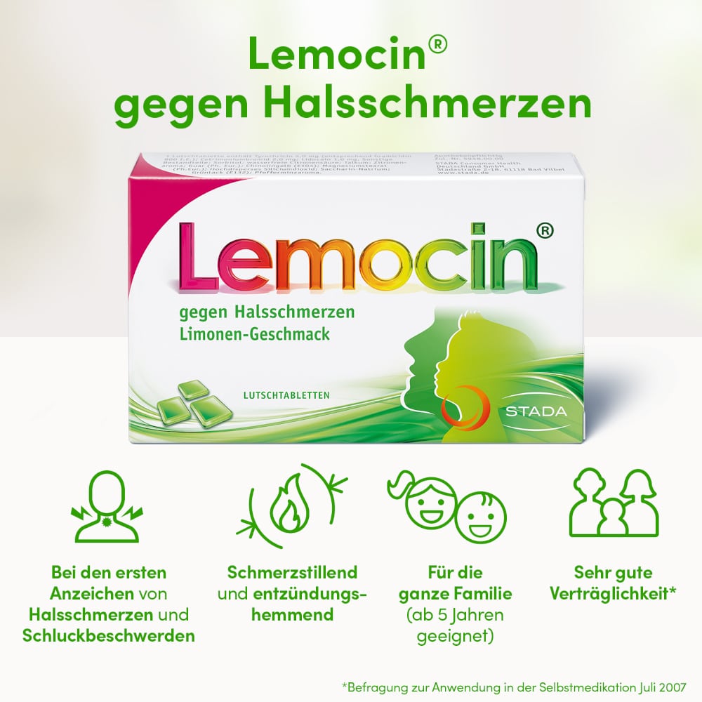 Lemocin gegen Halsschmerzen Limonen-Geschmack 50 St Lutschtabletten