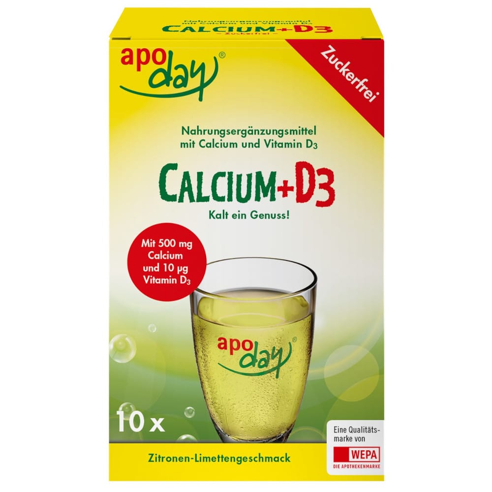 Apoday Calcium + D3 Zitrone-Limette zuckerfrei 10X5 g Pulver