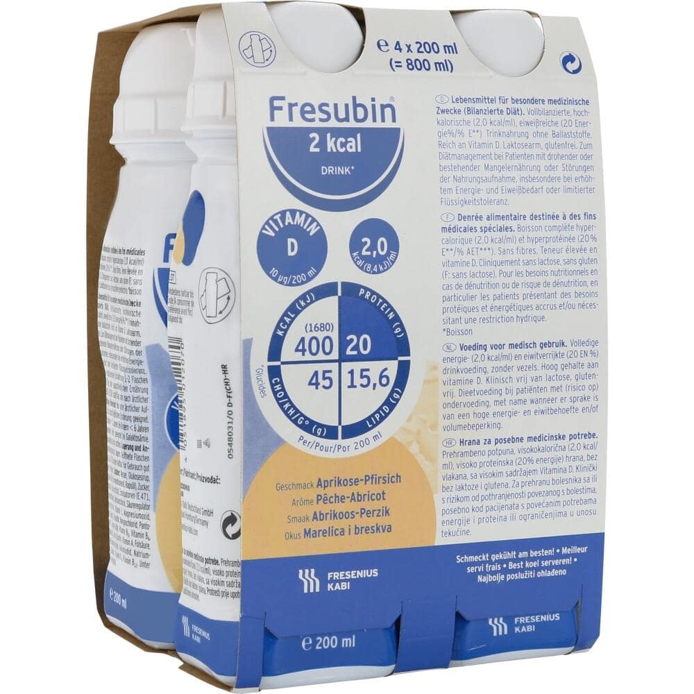 Fresubin 2 kcal  Aprikose-Pfirsich hochkalorische Trinknahrung 4X200 ml Lösung