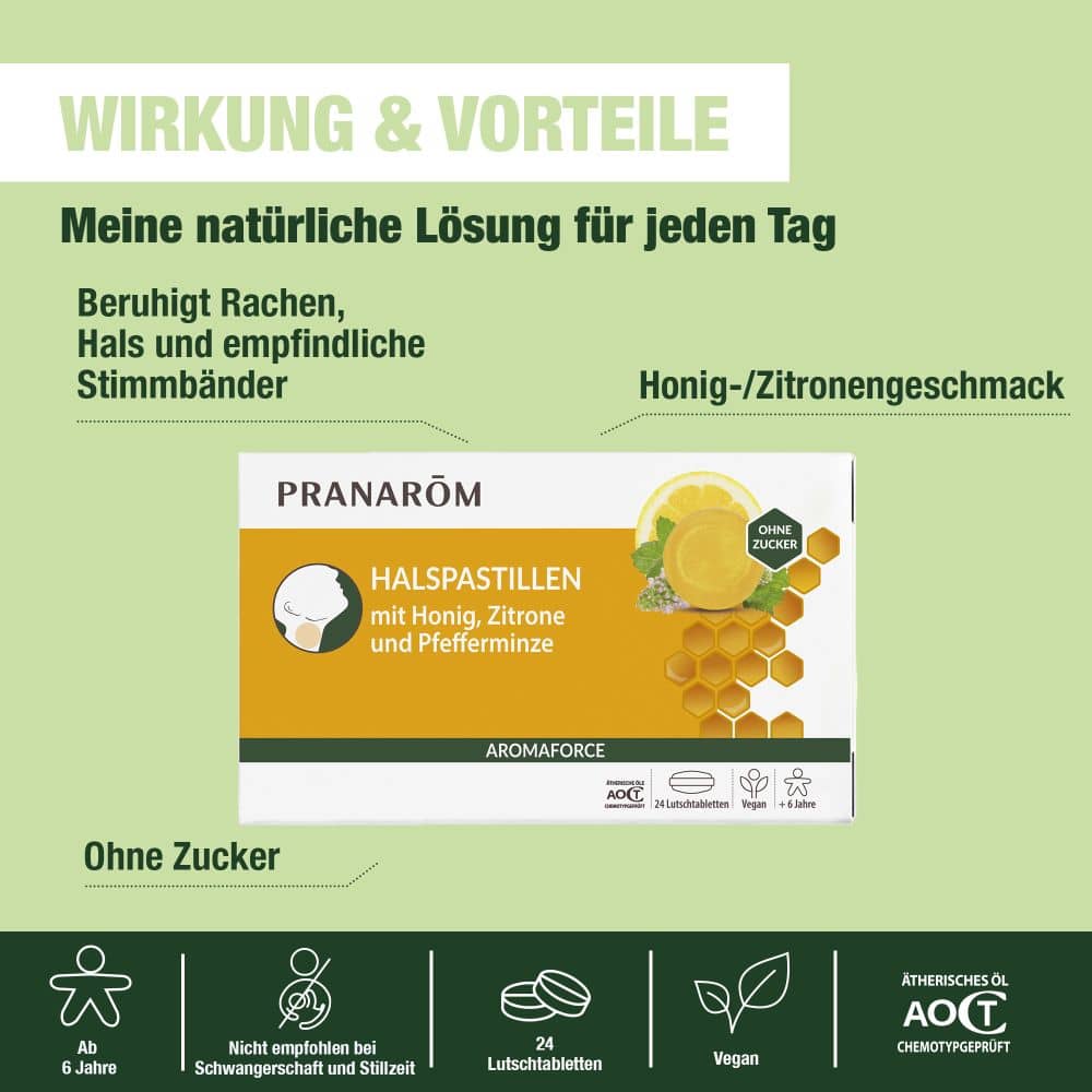 PRANAROM HALSPASTILLEN mit Honig, Zitrone & Pfefferminze 24 St Pastillen