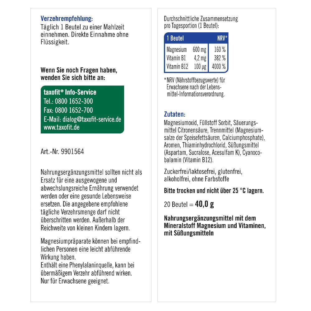 taxofit DIREKT Magnesium 600 + B12 20 St Granulat