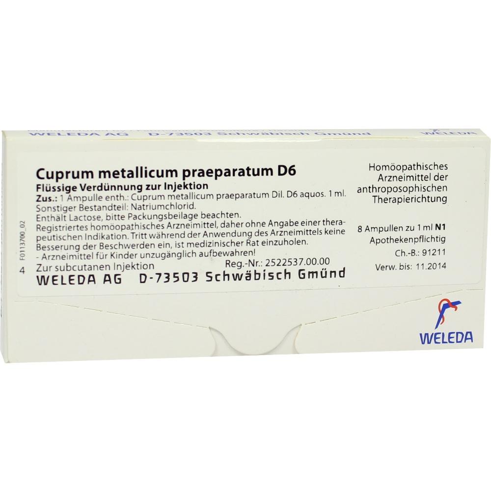 WELEDA CUPRUM METALLICUM praep.D 6 Ampullen 8X1 ml Ampullen