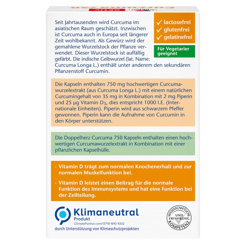 Doppelherz aktiv Curcuma 750 + Vitamin D3 1000 I.E. 30 St Kapseln