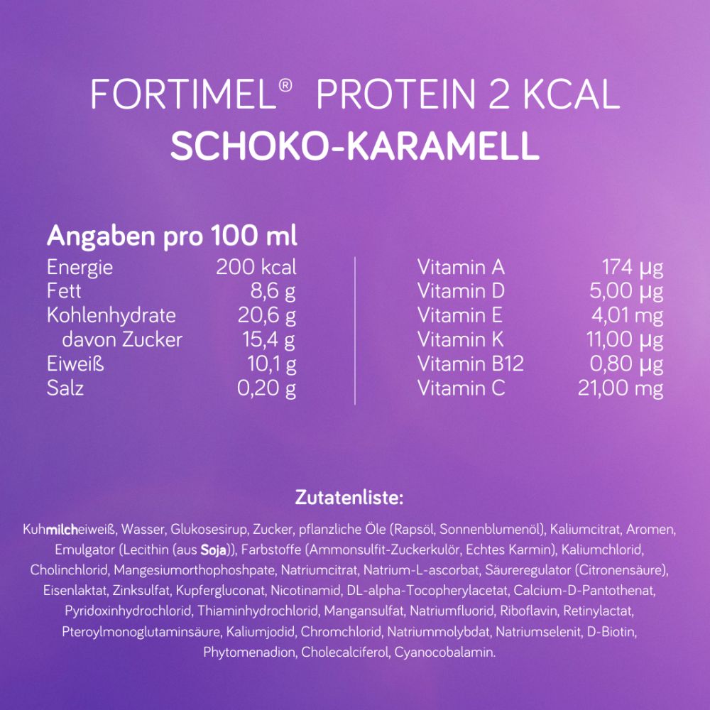 Fortimel Protein 2 kcal Schokolade-Karamell 4X200 ml Flüssigkeit