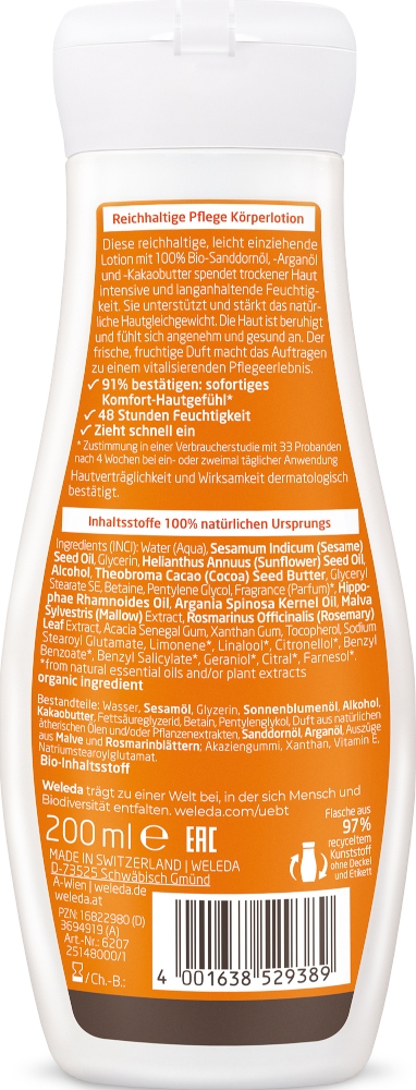 WELEDA Reichhaltige Pflege Körperlotion SANDDORN 200 ml Lotion