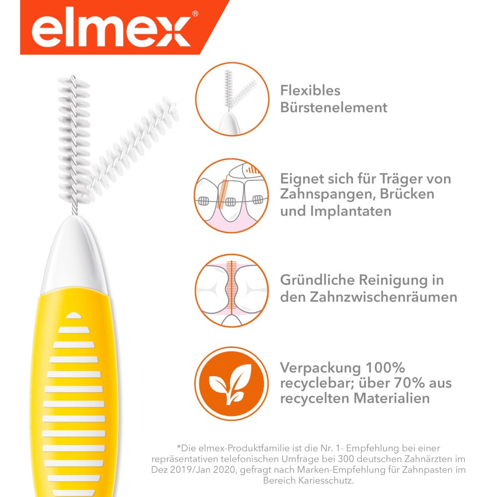 elmex INTERDENTALBÜRSTEN gelb, Größe 4, 0,7mm 8 St Zahnbürste