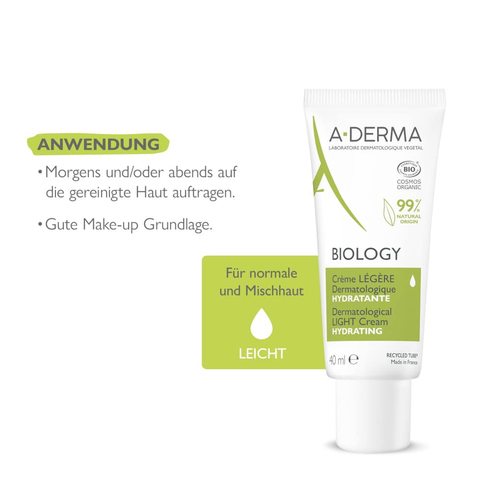 A-DERMA BIOLOGY  Feuchtigkeitscreme leicht  40 ml Creme
