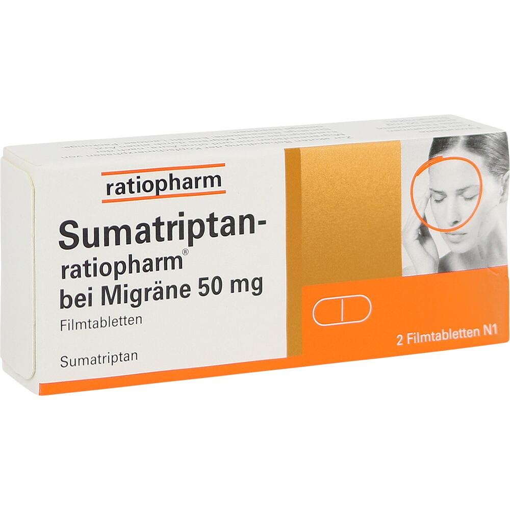 Sumatriptan ratiopharm bei Migräne 50 mg 2 St Filmtabletten