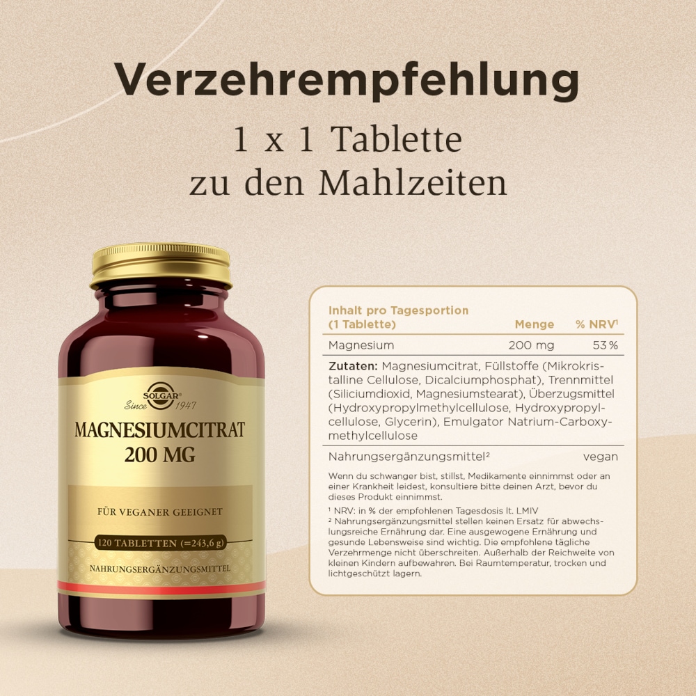 SOLGAR MAGNESIUMCITRAT 200 MG 120 St Tabletten