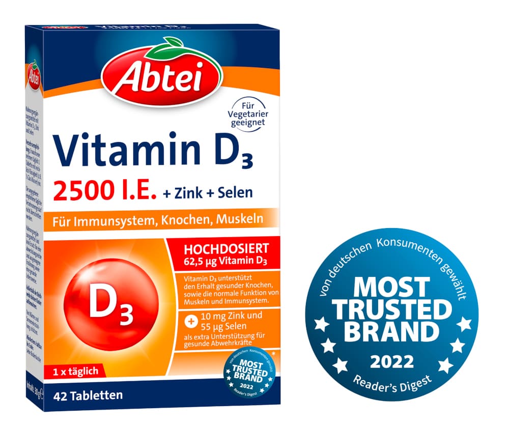 Abtei Vitamin D3 2500 I.E + Zink + Selen 42 St Tabletten