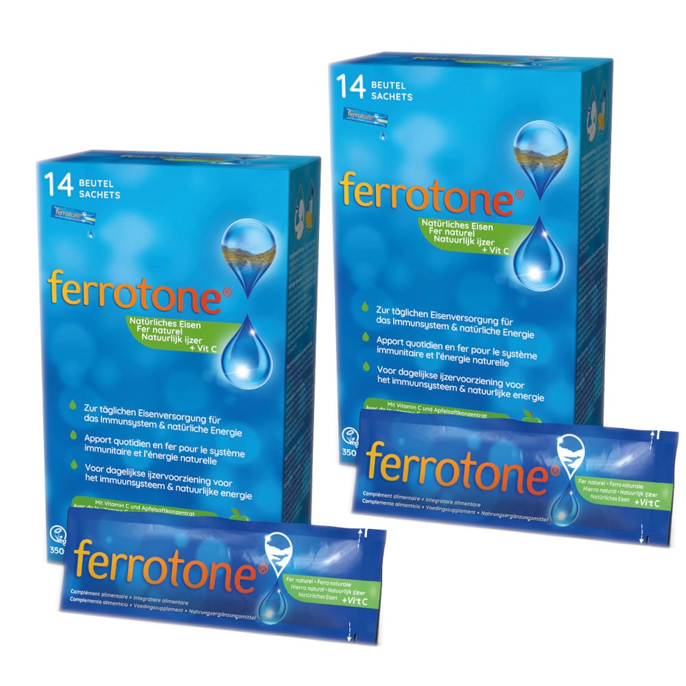 ferrotone Doppelpack - Natürliches Eisen, Apfelgeschmack 2X14X25 ml Beutel