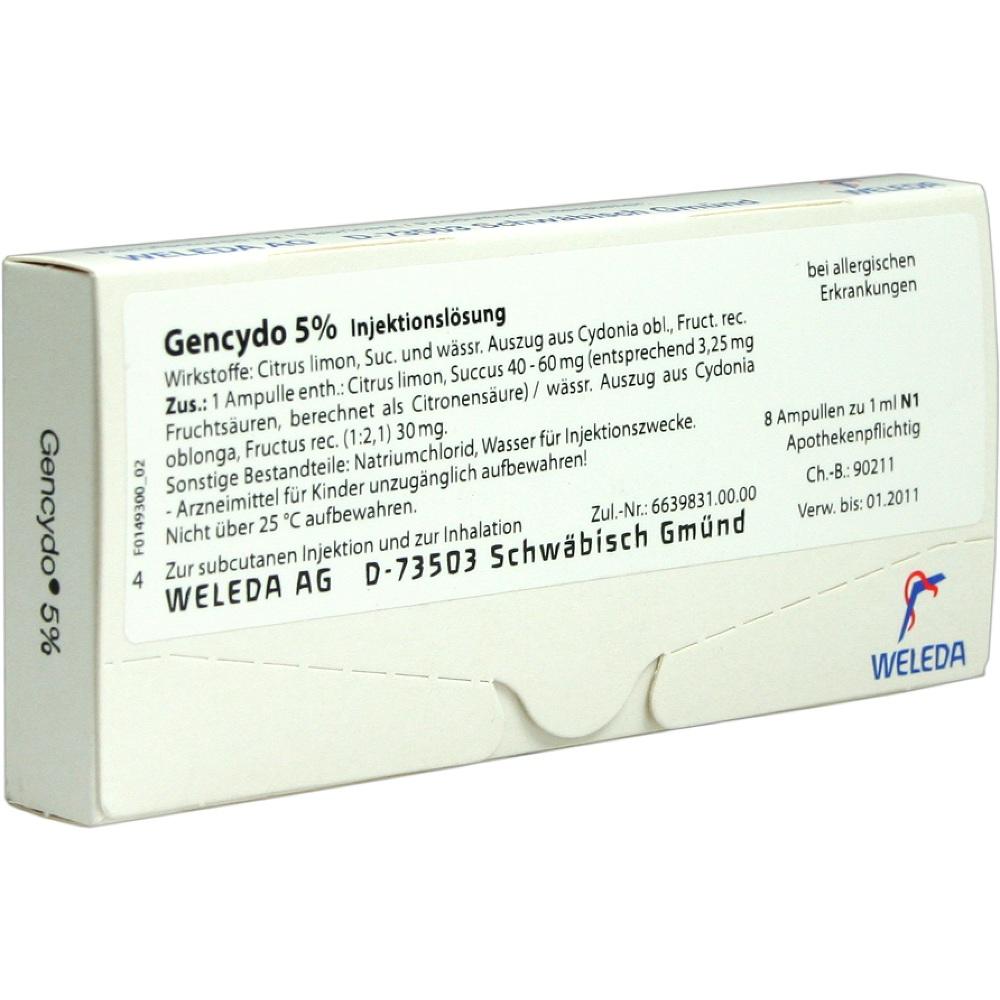 WELEDA GENCYDO 5% Injektionslösung 8 St Injektionslösung