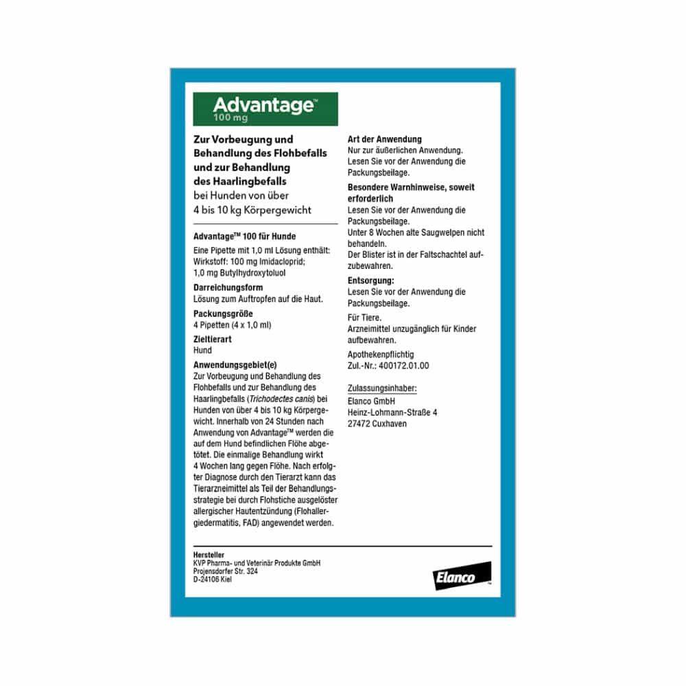 Advantage 100 Lösung zum Auftropfen für Hunde 4-10 kg 4 St Lösung