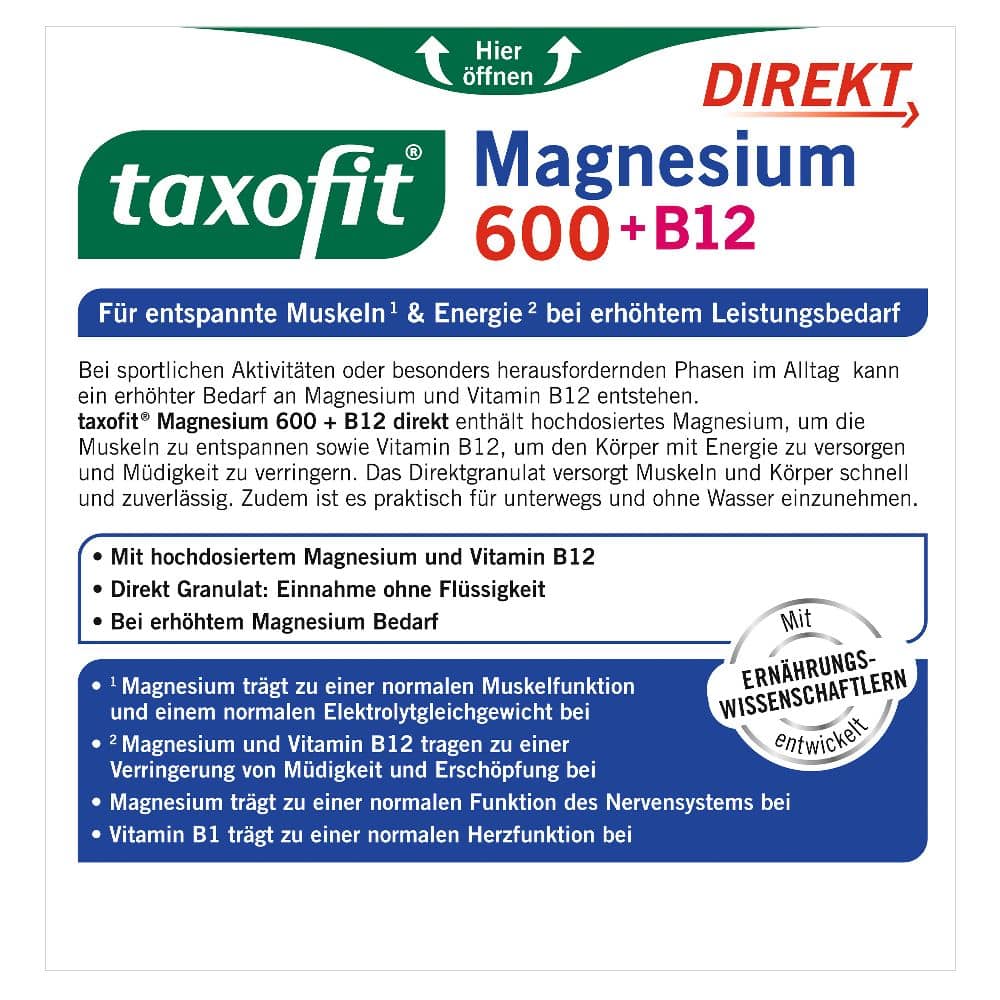 taxofit DIREKT Magnesium 600 + B12 20 St Granulat