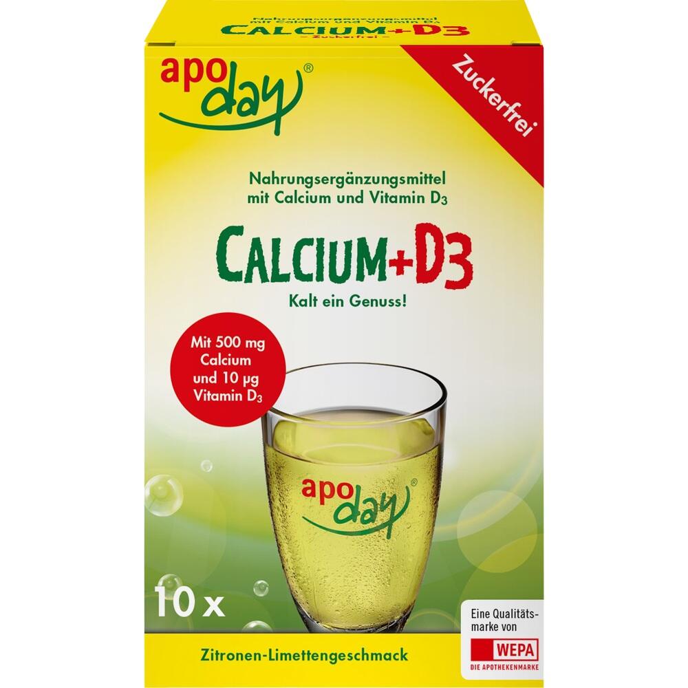 Apoday Calcium + D3 Zitrone-Limette zuckerfrei 10X5 g Pulver