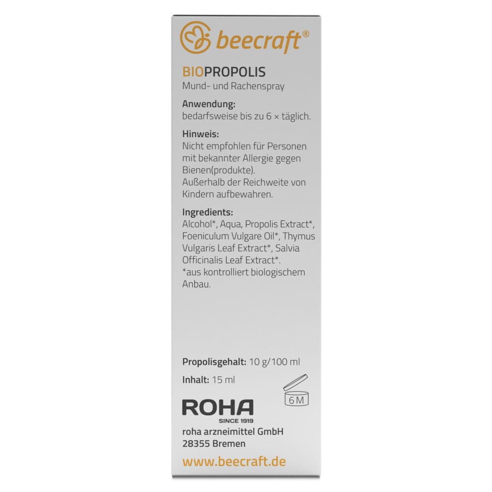 beecraft PROPOLIS BIO Mund- und Rachenspray 15 ml Spray