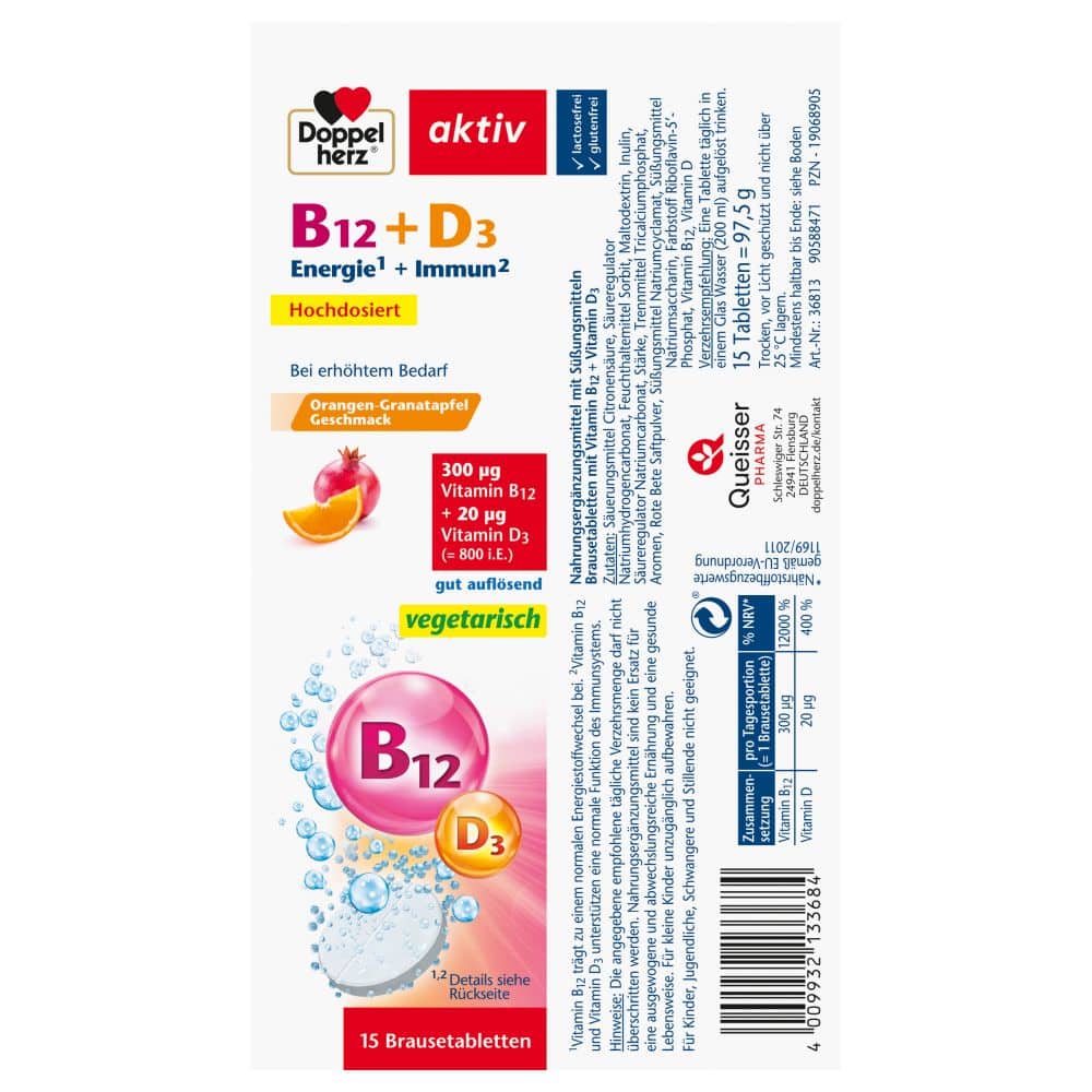 Doppelherz aktiv Vitamin B12 + D3  15 St Brausetabletten