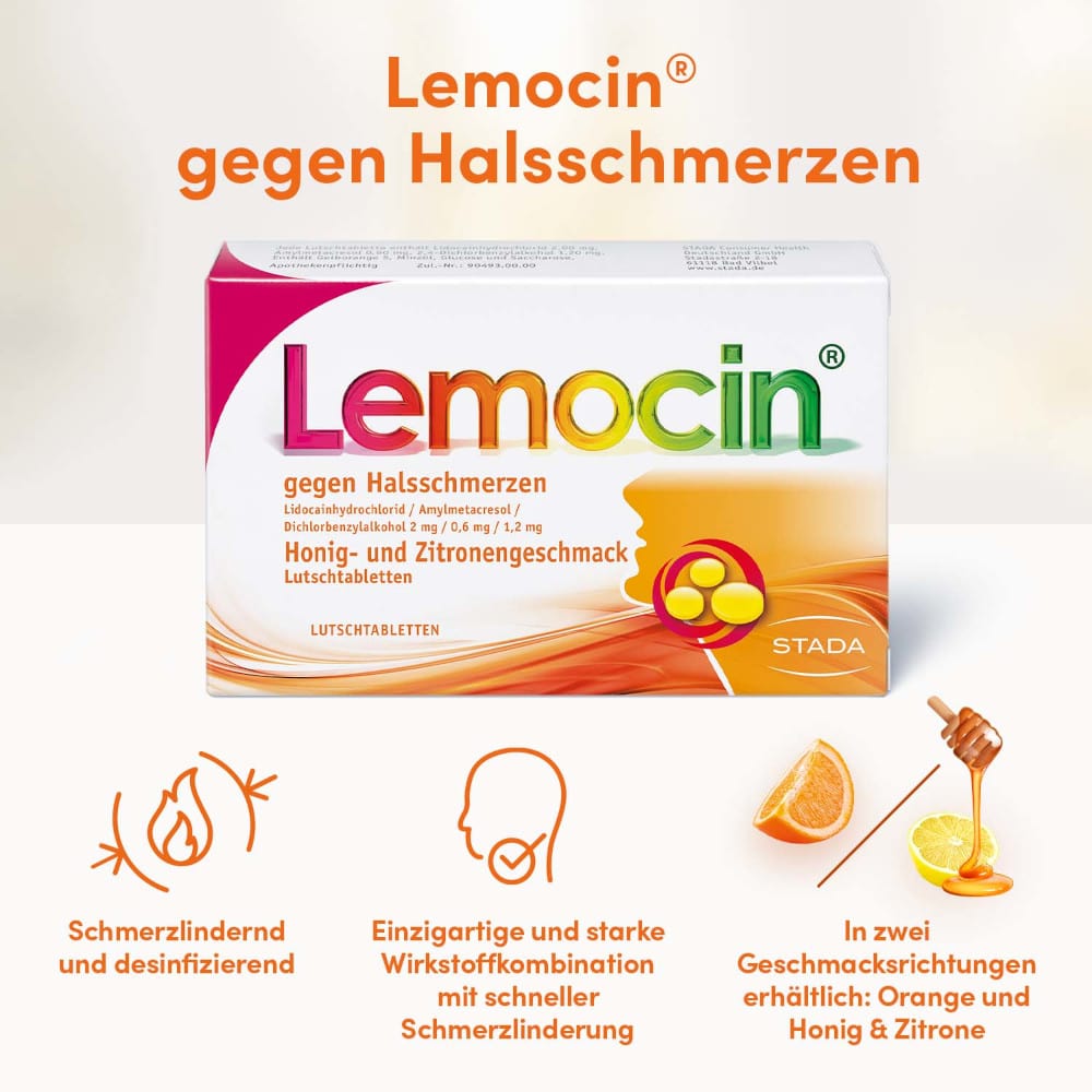 Lemocin gegen Halsschmerzen Honig + Zitrone 24 St Lutschtabletten