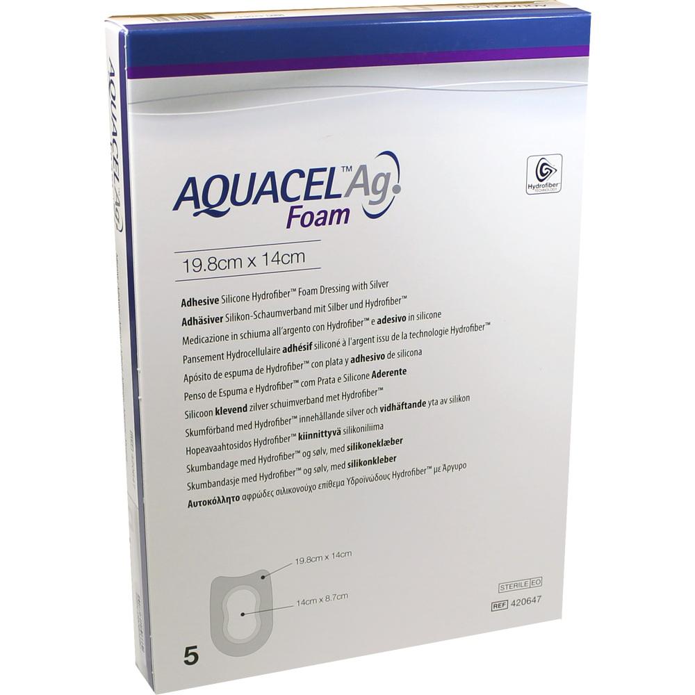 AQUACEL Ag Foam adhäsiv Ferse 19,8x14 cm Verband 5 St Verband