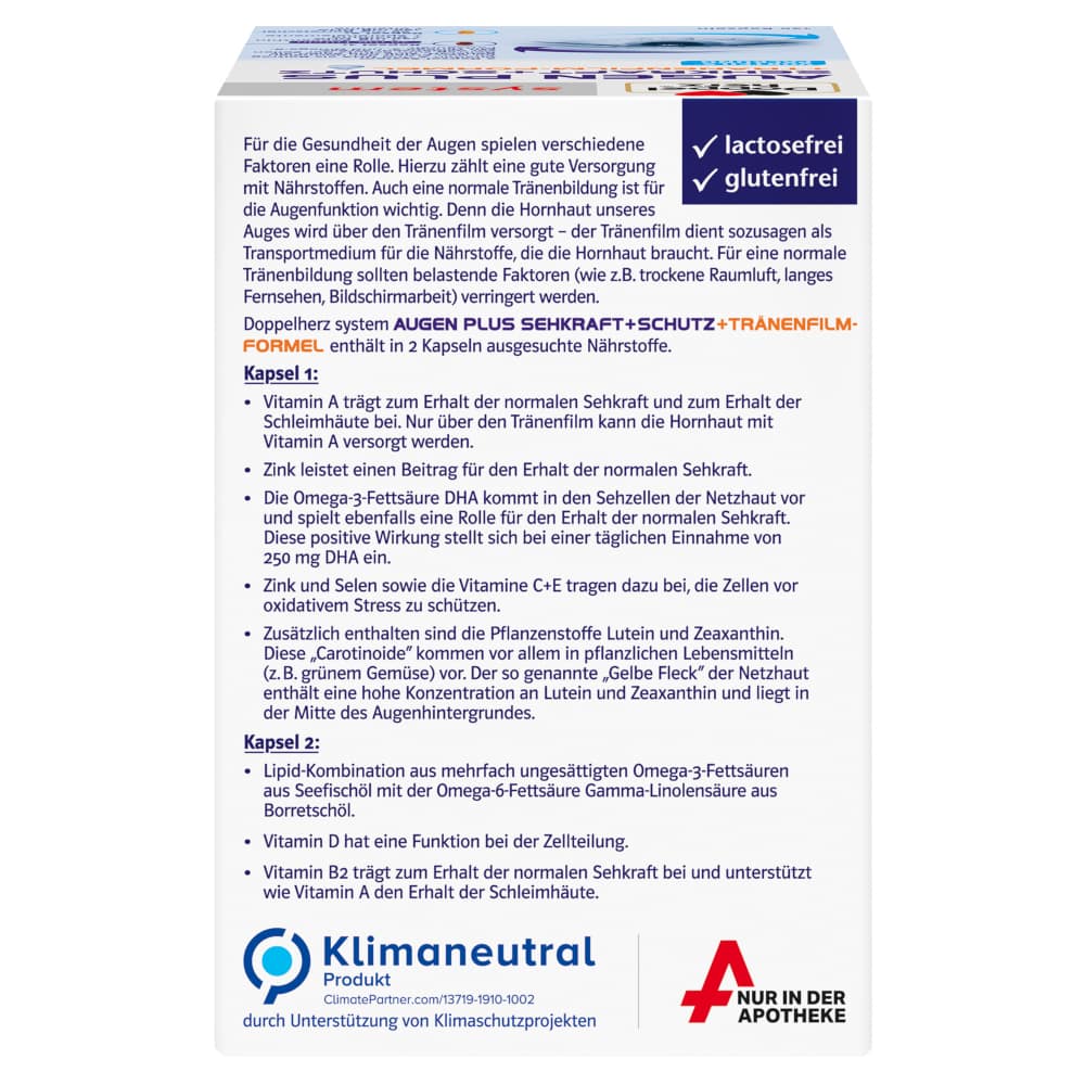 Doppelherz system AUGEN PLUS SEHKRAFT+SCHUTZ+TRÄNENFILM-FORMEL 120 St Kapseln