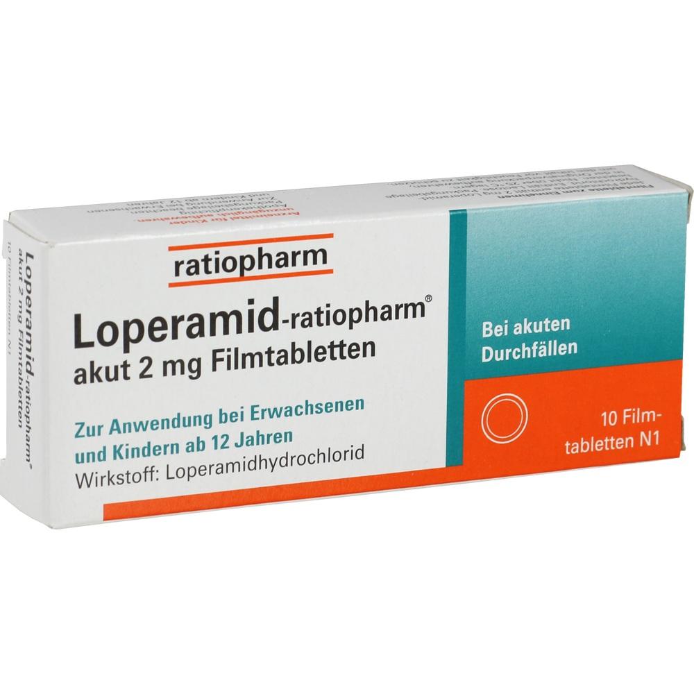 Loperamid-ratiopharm akut 2mg 10 St Filmtabletten