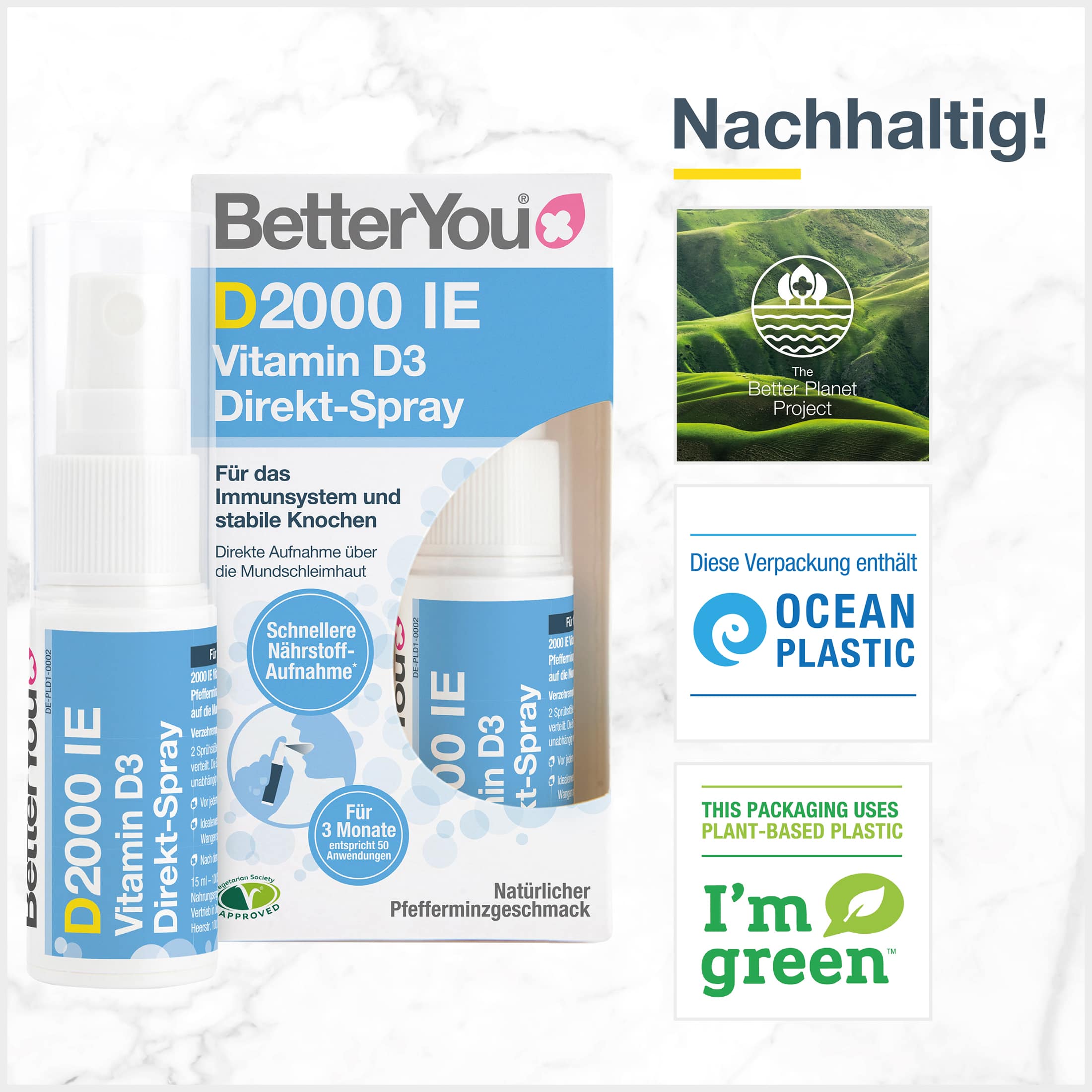 BetterYou D2000 IE Vitamin D3 Direkt-Spray 15 ml Spray BetterYou D2000 IE Vitamin D3 Direkt-Spray 15 ml Spray