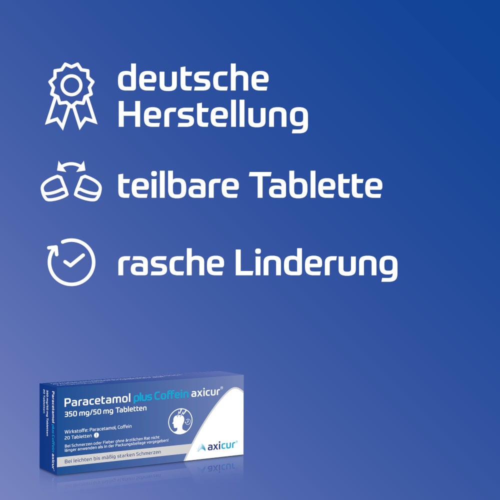 Paracetamol plus Coffein axicur bei Kopfschmerzen, Zahnschmerzen, Regelschmerzen  20 St Tabletten