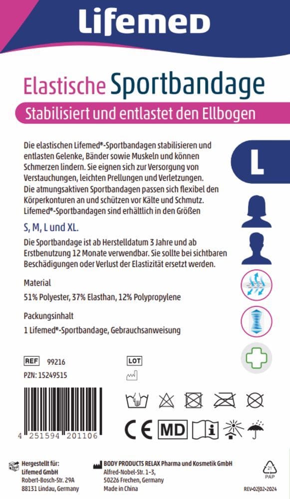 LifemeD Elastische Sportbandage Ellbogen L 1 St Bandage