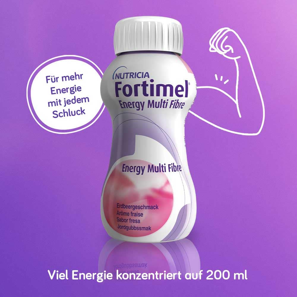 Fortimel Energy Multi Fibre Trinknahrung Erdbeere 4X200 ml Flüssigkeit