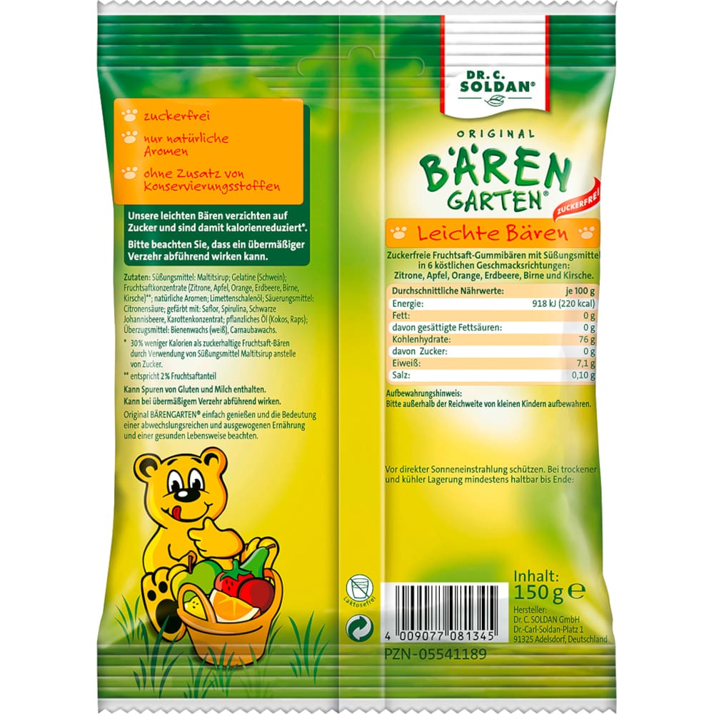 SOLDAN Bärengarten zuckerfrei 150 g Bonbons