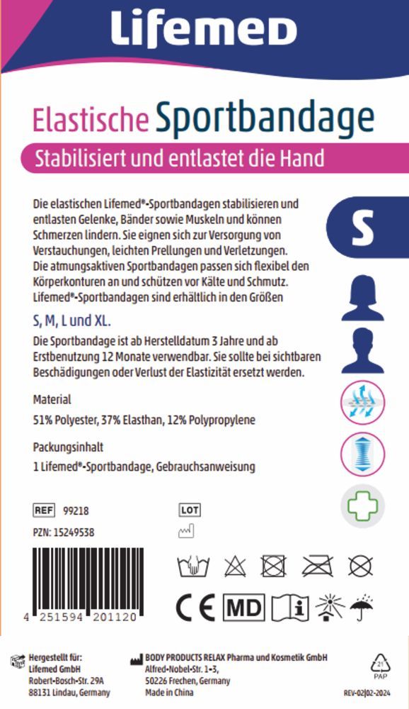 LifemeD Elastische Sportbandage Handstütze S 1 St Bandage