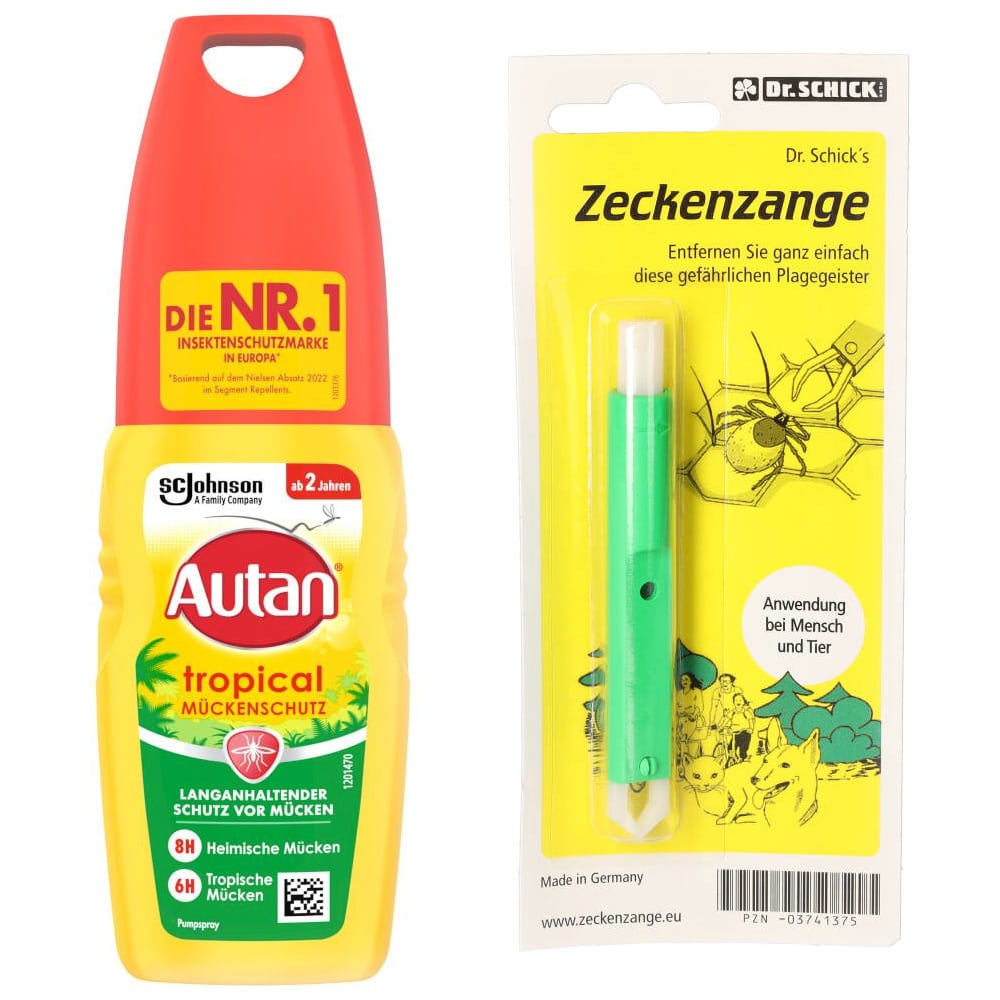 Autan Tropical Pumpspray + Zeckenzange Set 1 St Sparset