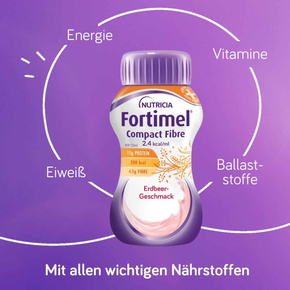 Fortimel Compact Fibre 2.4 Trinknahrung Erdbeere 4X125 ml Flüssigkeit