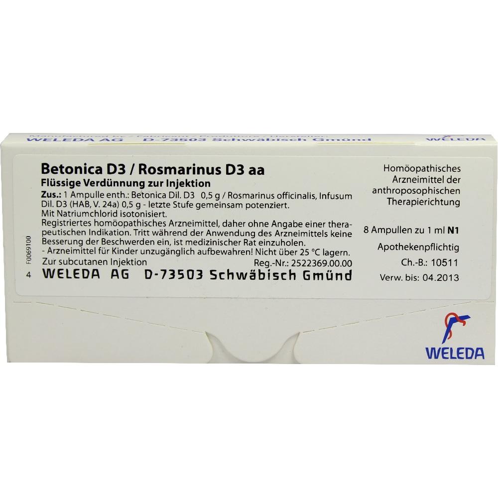 WELEDA BETONICA D 3/Rosmarinus D 3 Ampullen 8X1 ml Ampullen