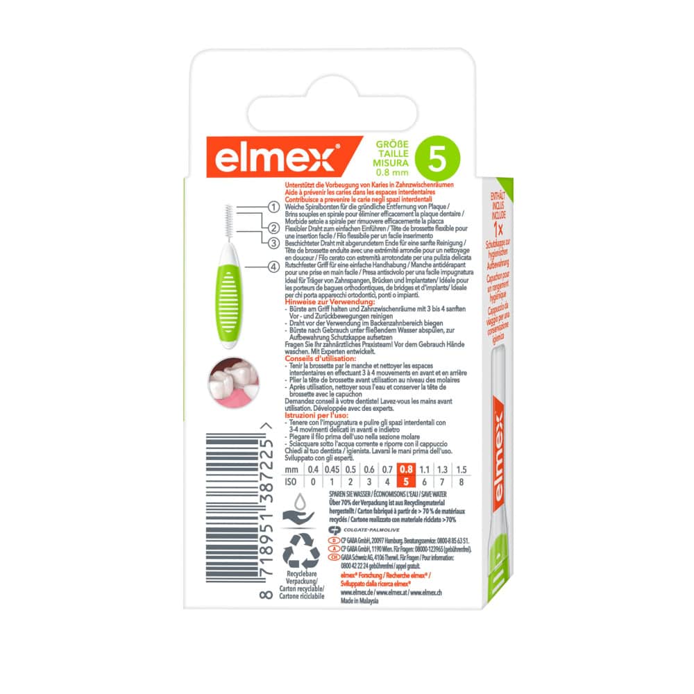elmex INTERDENTALBÜRSTEN grün, Größe 5 0,8mm 8 St Zahnbürste